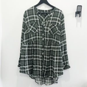 Torrid Green Plaid Ruffle Button Up Top